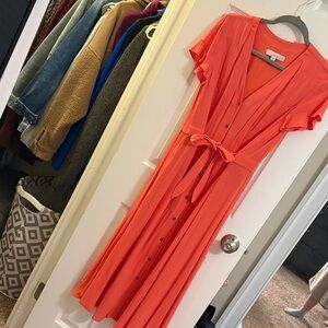 LOFT Orange Button-Down Maxi Dress